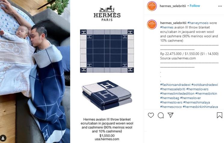 Harvey Moeis berselimut branded. (Instagram/@hermes_selebritii)