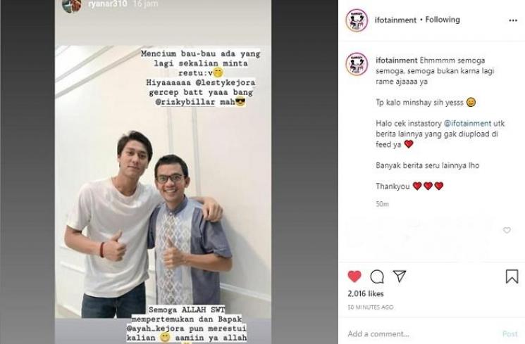 Rizky Billar diisukan sudah minta restu ayah Lesty Kejora (Instagram @ifotainment)