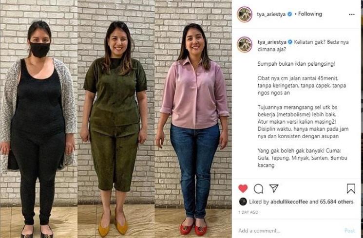 Tya Ariestya pamer perubahan tubuhnya (Instagram @tya_ariestya)