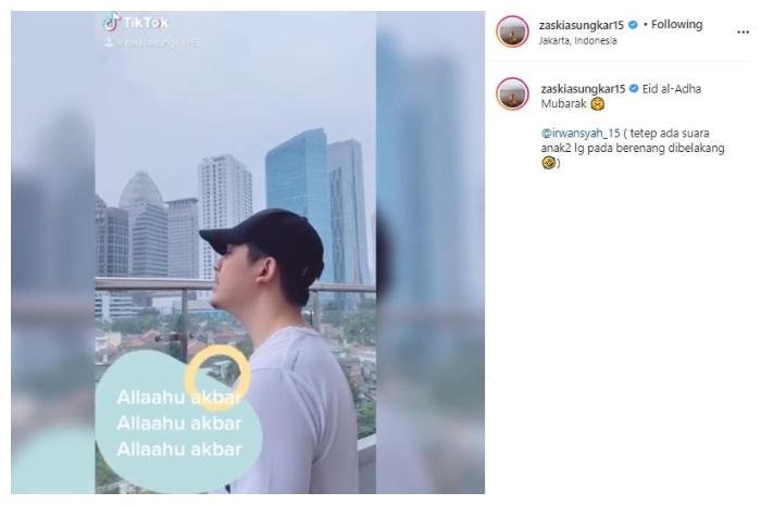 Suara merdu Irwansyah melafalkan takbir. (Instagram/@zaskiasungkar15)
