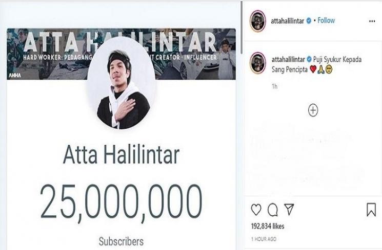 Atta Halilintar (Instagram @attahalilintar)