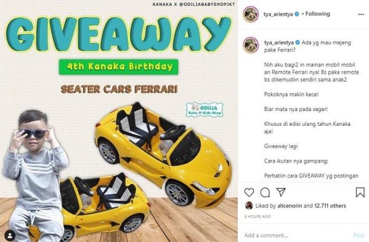 Giveaway ulang tahun anak Tya Ariestya. (Instagram @tya_ariestya)