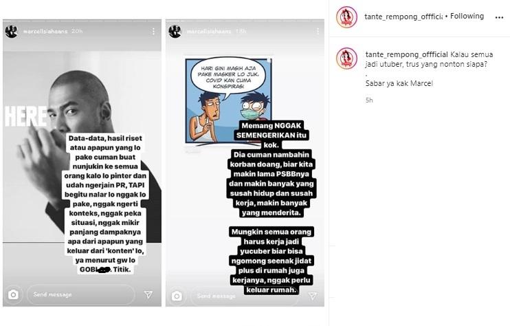 Postingan Marcell Siahaan. (Instagram/@tante_rempong_offficial)