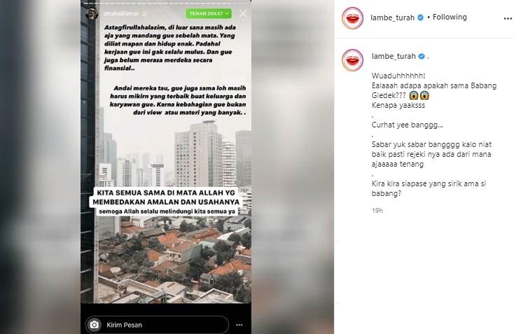 IG Story Atta Halilintar. (Instagram/@lambe_turah)