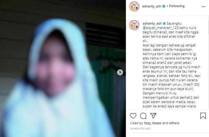 Ashanty umbar foto pelaku fitnah Aurel Hermansyah. (Instagram/@ashanty_ash)