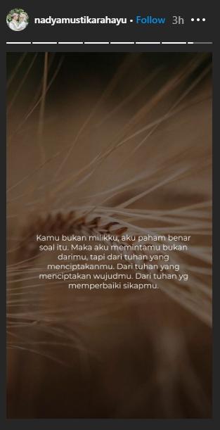 Instagram Stories Nadya Mustika Rahayu. (Instagram/@nadyamustikarahayu)