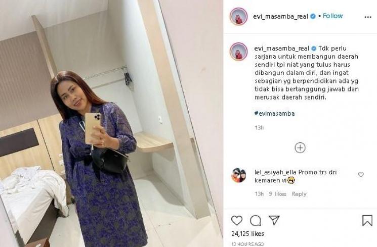 Unggahan Evi Masamba soal ada orang berpendidikan merusak daerah. (Instagram/@evi_masamba_real)