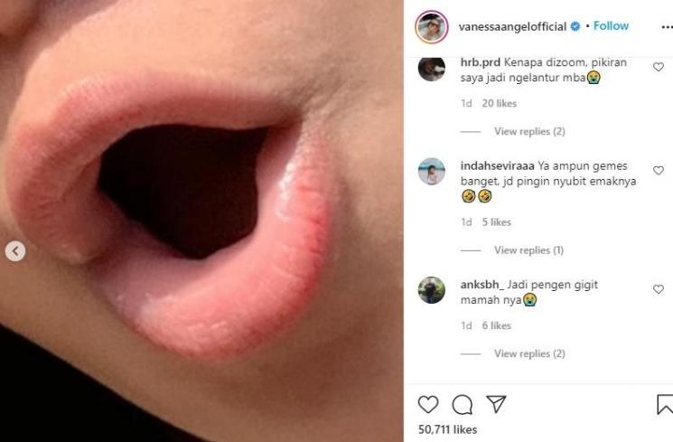 Vanessa Angel zoom foto mulut mangap. (Instagram)