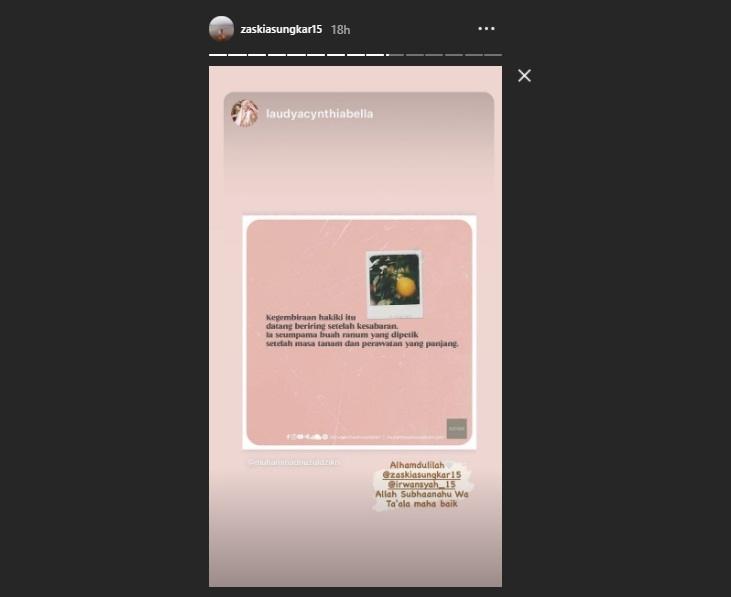 Laudya Cynthia Bella ucap syukur untuk Zaskia Sungkar dan Irwansyah. (Instagram)