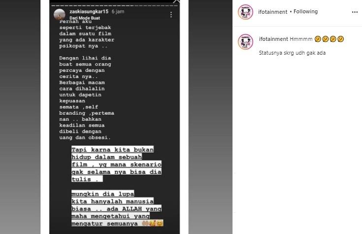 Isi IG Story Zaskia Sungkar. (Instagram/@zaskiasungkar15)