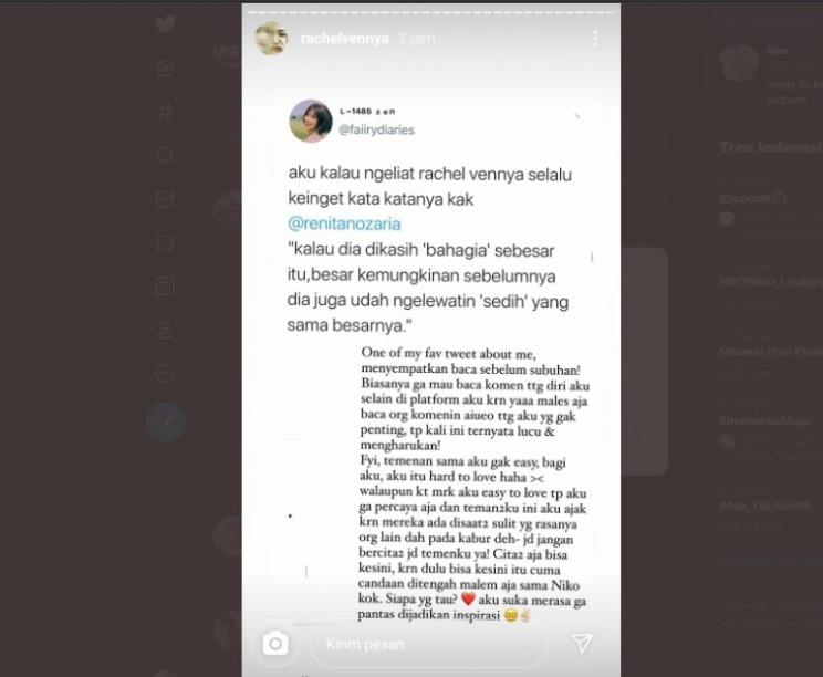 Respons Rachel Vennya di Instagram Story (Twitter/@faiirydiaries)