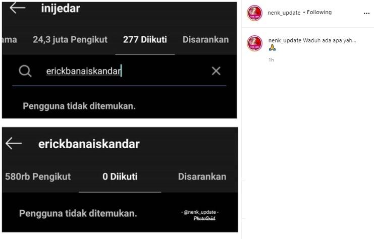 Jessica Iskandar dan kakaknya saling unfollow IG. (Instagram/@nenk_update)