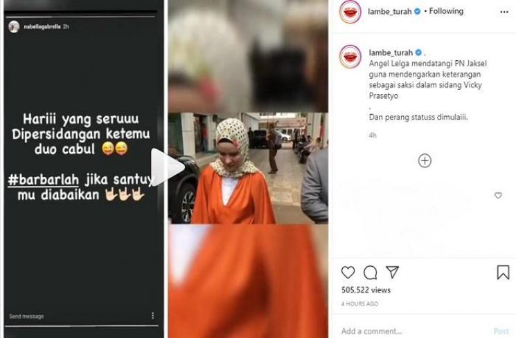 Angel Lelga datang ke persidangan Vicky Prasetyo (Instagram @lambe_turah)