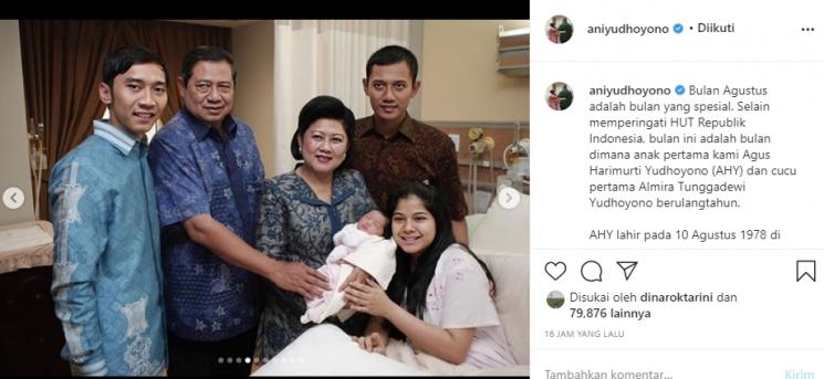SBY Kenang Lahirnya AHY dan Almira (Instagram/@aniyudhoyono)