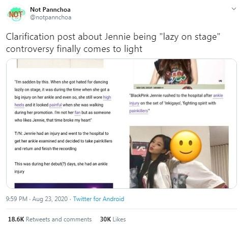 Postingan soal Jennie BLACKPINK [Twitter]