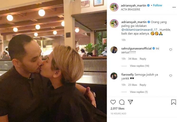 Adriansyah Martin unggah foto ciuman dengan Nikita Mirzani. [Instagram]