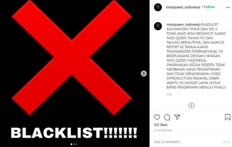 Millen Cyrus atau Millendaru diblacklist dari ajang kecantikan transgender. (Instagram/@missqueen_indonesia)