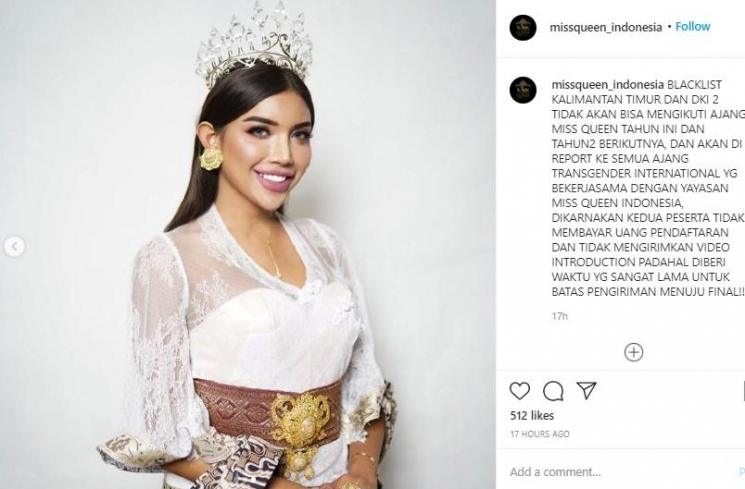 Millen Cyrus atau Millendaru diblacklist dari ajang kecantikan transgender. (Instagram/@missqueen_indonesia)