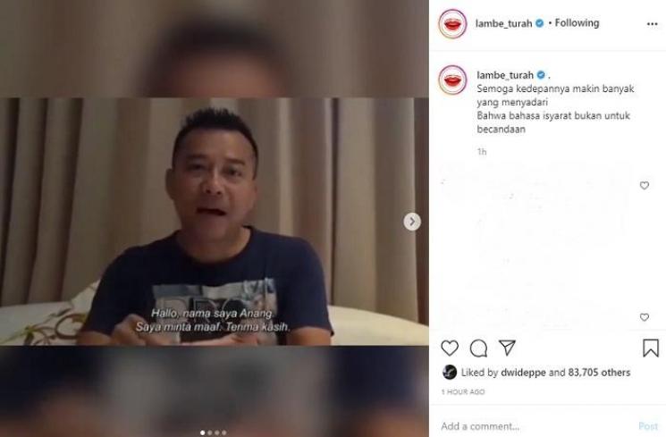Anang Hermansyah dituduh lecehkan bahasa isyarat. (Instagram @lambe_turah)