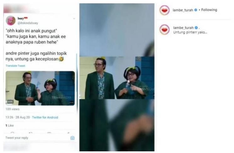 Andre Taulany bahas anak pungut. (Instagram/@lambe_turah)
