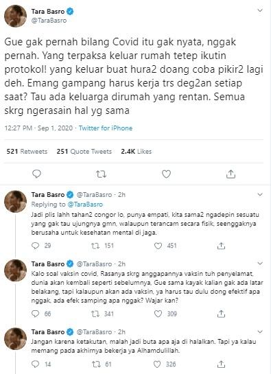 Kicauan Tara Basro. (Twitter)