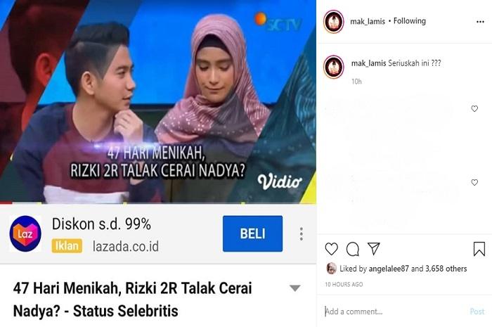 Viral video Rizki DA2 talak Nadya (Instagram @mak_lamis)