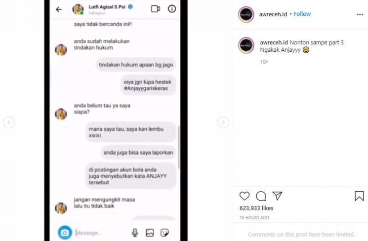Tangkapan layar percakapan Lutfi Agizal dengan netizen (Instagram.com/awreceh.id)