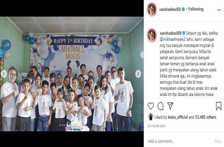 Sandra Dewi rayakan ulang tahun anak di panti asuhan (Instagram @sandradewi88)