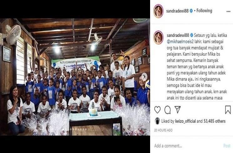 Sandra Dewi rayakan ulang tahun anak di panti asuhan (Instagram @sandradewi88)