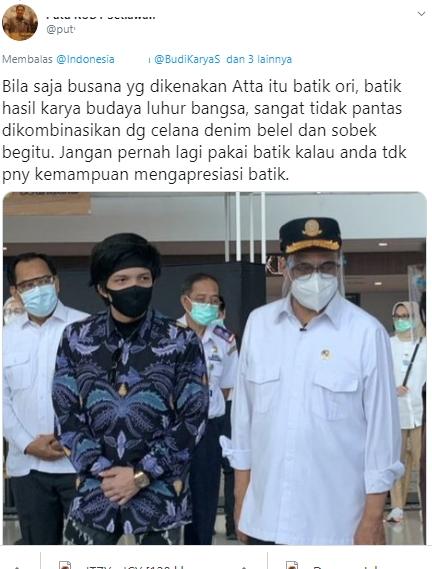 Cuitan netizen terkait pakaian Atta (Twitter.com/puturudy)