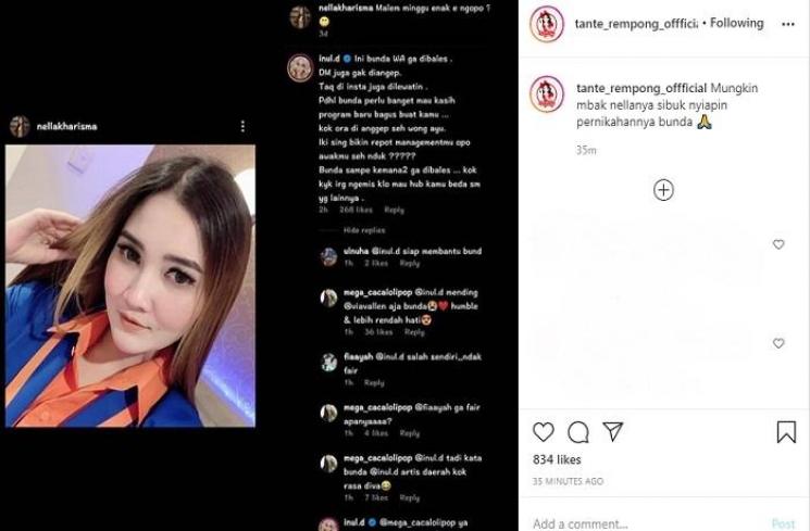 Inul Daratista meradang karena pesannya tak ditanggapi oleh Nella Kharisma (Instagram @tante_rempong_offficial)