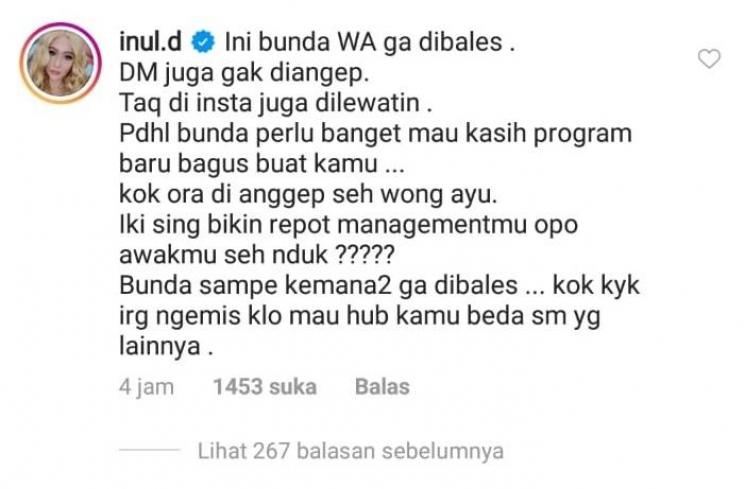 Nella Kharisma balas pesan pedas Inul Daratista. [Instagram]