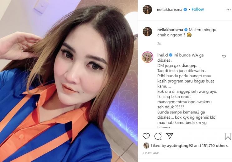 Inul Daratista semprot Nella Kharisma di kolom Instagram. 