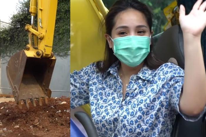 Nagita Slavina naik mesin pengeruk tanah. (Youtube/RANSEntertainment)