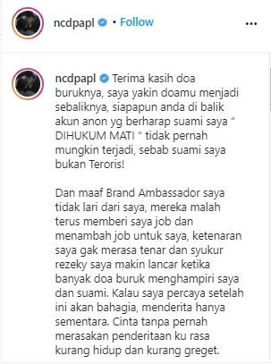 Respons Nora Alexandra. (Instagram/@ncdpapl)