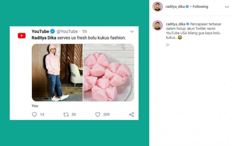 Raditya Dika senang dirinya muncul di akun YouTube. (Instagram@/raditya_dika)