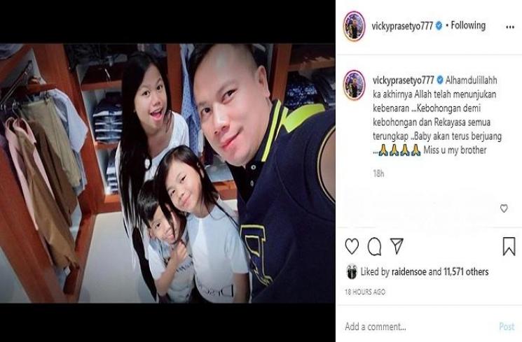 Unggahan adik Vicky Prasetyo (Instagram @vickyprasetyo777)