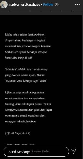 Postingan Nadya Mustika Rahayu. (Instagram/@nadyamustikarahayu)