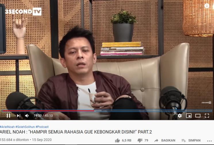 Ariel Noah saat diwawancara oleh Soleh Solihun (Youtube.com/3SECONDTV)