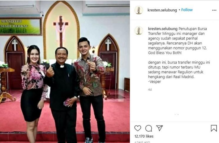 Dory Harsa saat berada di gereja (Instagram.com/kresten.selubung)