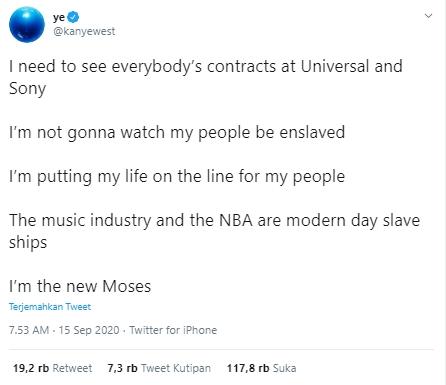 Cuitan Kanye West (Twitter.com/kanyewest)