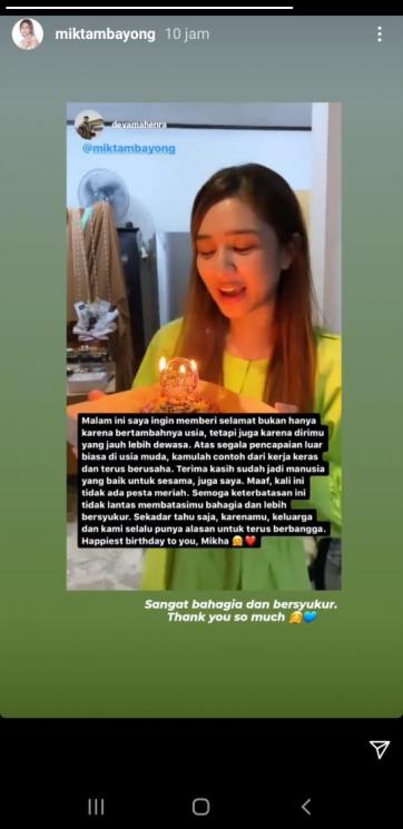Beri Surprise Ultah Mikha Tambayong ke-26, Deva Mahenra Ungkapkan Kata Romantis. (Instagram)