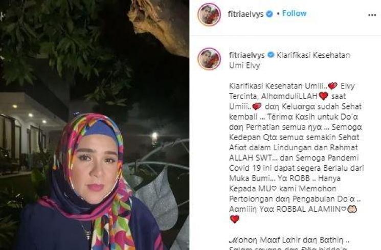 Elvy Sukaesih positif Covid 19. (Instagram/@fitriaelvys)