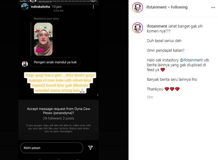 Indira Kalista dinyinyiri netizen. (Instagram)