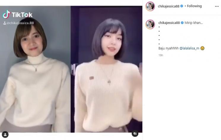 Chika Jessica tiru gaya Lisa BLACKPINK. (Instagram/@chikajessica88)