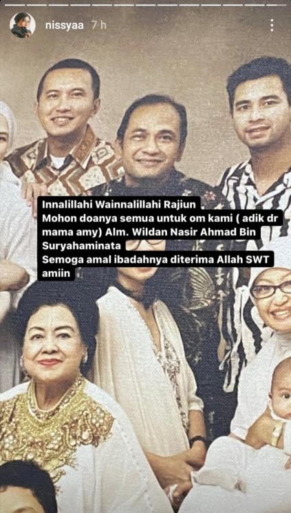 Paman Raffi Ahmad meninggal (Instagram/@nissyaa)