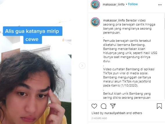 Bambang, viral cowok cantik di Tik Tok. (Instagram/@makassar_iinfo)