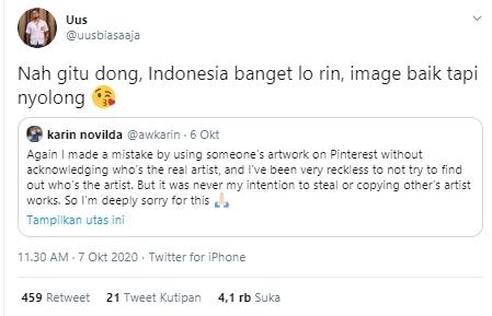 Cuitan Uus sindir Awkarin (Twitter.com/uusbiasaaja)