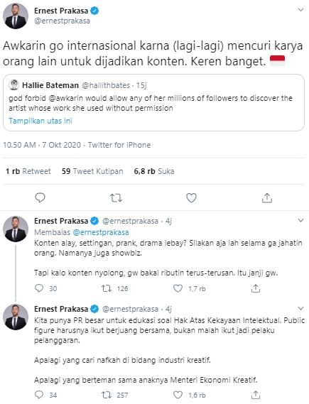 Ernest Prakasa sindir Awkarin (Twitter.com/ernestprakasa)