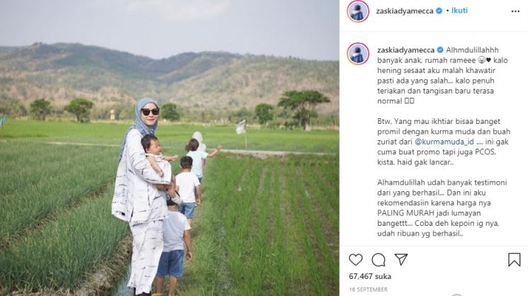 Zaskia Adya Mecca ajak anak main di alam (Instagram.com/zaskiaadyamecca)